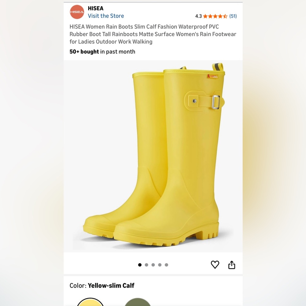 Yellow women’s slim calf rain boots 7